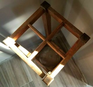 ANTIQUE ARTS AND CRAFTS MISSION OAK UMBRELLA/CANE STAND HOLDER WITH DRIP PAN 2
