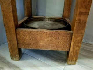 ANTIQUE ARTS AND CRAFTS MISSION OAK UMBRELLA/CANE STAND HOLDER WITH DRIP PAN 6