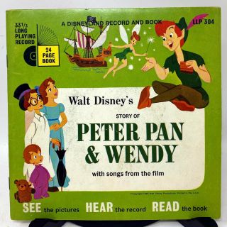 Vintage 1965 Story Peter Pan & Wendy Disneyland Record & Book Walt Disney