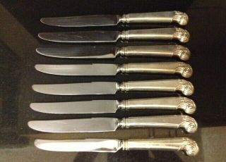 Watson Sterling George Ii Rex Pistol Grip Dinner Knives Set Of 8 Monogramed " V "