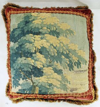 Large Antique Aubusson Tapestry Pillow Fragment Tree Top Design 22 " X 24 "