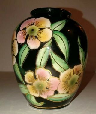 Vintage Ucagco Japan Vase Hand Painted Floral W/ Gold Accents Pink Flowers