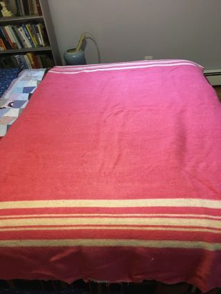 Vintage Warm Wool Blanket Pink And Cream Stripe 76 " X 48 "
