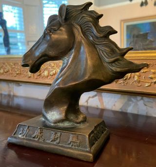 Chinese Antique Bronze Horse Head Bust Statue Sculpture 16 Cm H