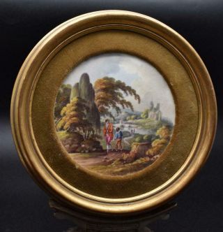 Antique Early 19thc Derby Porcelain Plaque - Hand Painted Italian Scene C1820