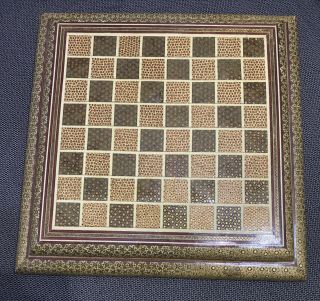 Antique 1930’s Persian Khatam Micro Mosaic Inlaid W/bone & Gold Leaf Chessboard