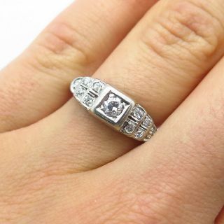 Antique Victorian 18k White Gold Real Diamond Wedding Ring Size 6