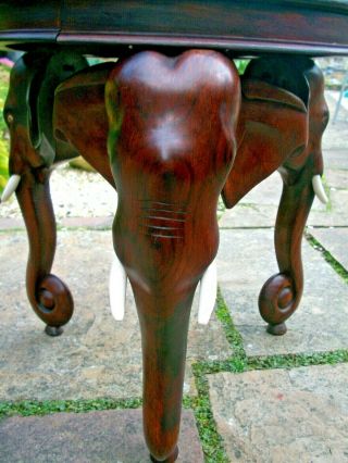 ANTIQUE INDIAN SIDE TABLE WITH 3 ELEPHANT HEAD LEGS 3
