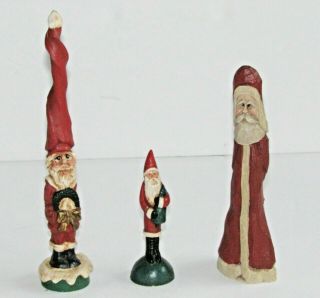 3 Vintage Old World Santa Claus Figures Hand Carved/painted Christmas Decoration