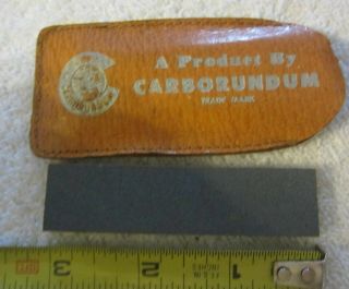 Vintage Carborundum Pocket Stone W Leather Pouch,  Knife Hone Sharpener,  Case