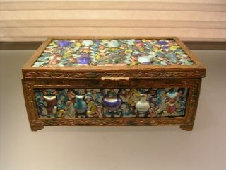 Old Chinese Repousse Enamel Precious Objects Humidor Box 2