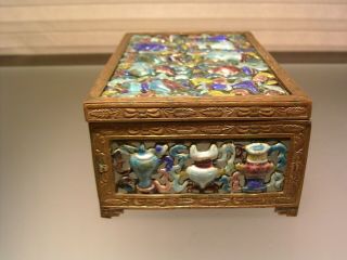 Old Chinese Repousse Enamel Precious Objects Humidor Box 4