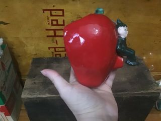 Vintage Gilner CA California Pottery Red Apple w/ Pixie Elf Wall Pocket 3