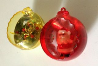 Vintage Mid Century Hard Plastic Pair Christmas Tree Ornaments Santa,  Trumpet