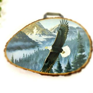 Vintage Colorado Flying Eagle Wing Painting On Wood Slice Made In Usa