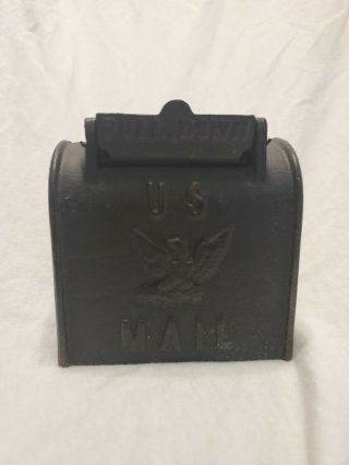 Vintage Black Cast Iron Us Mail Box Coin Bank Iron Art Embossed