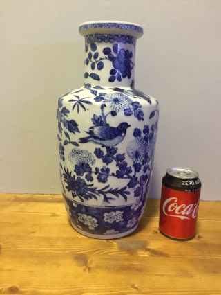 Very Large Quality Chinese 19th Century Birds And Flowers Vase