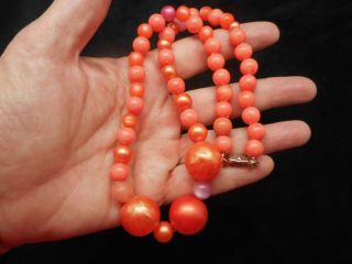 Vintage - 1950 ' s Orange Faux Pearl Bead Statement Necklace 3