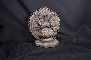 Old Tibetan Silver 1000 Arms Avalokiteshvara Statue 1800 - 1849