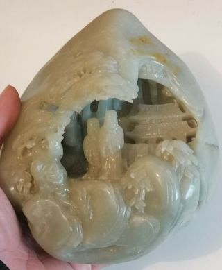 Large Antique Chinese Celadon Jade Boulder Mountain Chine Rocher Qing Periode