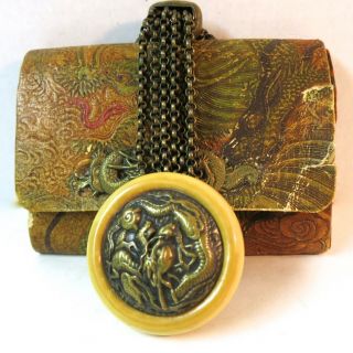 Antique Vintage Japanese Tobacco Pouch Purse Wallet With Dragon Netsuke Leather