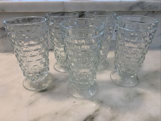 Set Of 5 Vintage Whitehall Colony Cube Clear Footed 6 " Water/ice Tea Tumblers