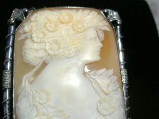 OUTSTANDING ANTIQUE LARGE HAND CARVED CAMEO PIN / PENDANT STERLING SILVER 5