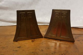 Pair Arts & Crafts Roycroft Bookends,  Hammered Copper Detail,  Good Mark
