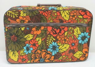 Vintage 60s 70s Bantam Floral Flower Mod Hippie Luggage Bag Suitcase