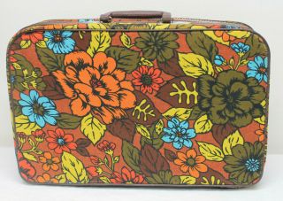 Vintage 60s 70s Bantam Floral Flower Mod Hippie Luggage Bag Suitcase 2