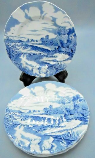 4 Vintage Alfred Meakin Bread Plates Dishes - Blue And White - Pastoral