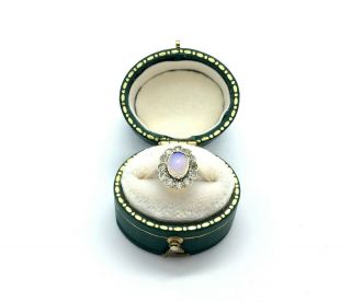 Antique Art Deco 9ct Gold & Silver Clear And Jelly Opal Paste Cluster Ring Size