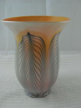 Antique Art Glass Lamp Shade Pulled Feather Design 6 Inch Tall S12