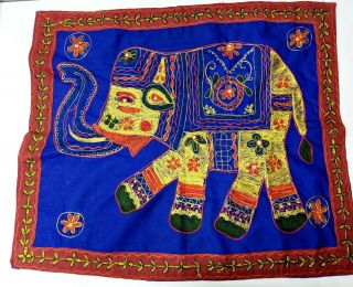 Vintage Handmade Wall Hanging Tapestry Sequins Mirror Embroidery Elephant 33 "