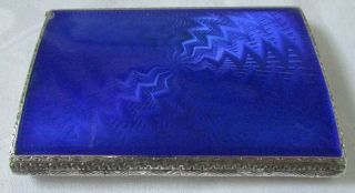 Antique Sterling Silver Blue Enamel Guilloche Compact W/ Lipstick Powder Rouge
