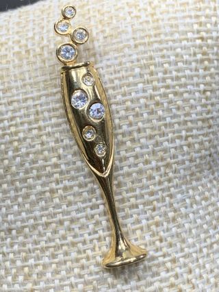 Vintage Pin Brooch Gold Tone Crystal Rhinestone Signed Avon Champagne Glass 2”