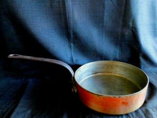 1800s Antique Copper & Iron Sauce Pan Cooking Pot Kitchen Primitive 10,  " Across