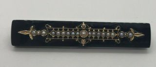 Antique 14k Yellow Gold Victorian Mourning Pin Brooch Pendant Onyx & Seed Pearls