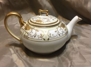 Vintage Pagoda Nippon Porcelain Tea Pot White With Gold