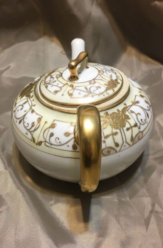 Vintage Pagoda Nippon Porcelain Tea Pot White with Gold 2