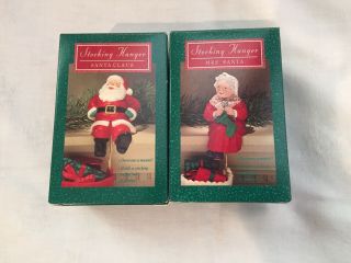 Vintage 1988 Hallmark Christmas Stocking Hangers Santa Claus & Mrs Santa