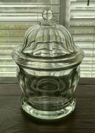 Vintage Indiana Glass Clear Apothecary Jar Canister With Dome Lid 8 "