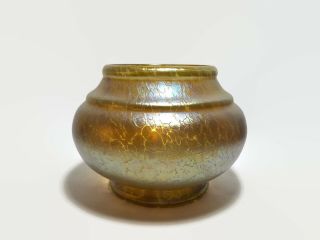 Antique Bohemian Loetz " Candia Papillon " Yellow Gold 5 " Squat Art Glass Vase