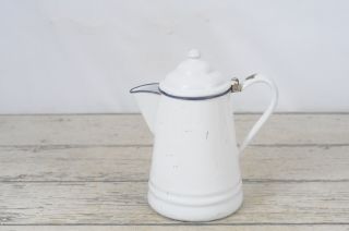 Vintage Enamel Ware Coffee Pot White With Black Trim