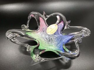 Vintage Murano Art Glass Star Fish Bowl Candy Dish Abstract Green,  Pink,  Blue