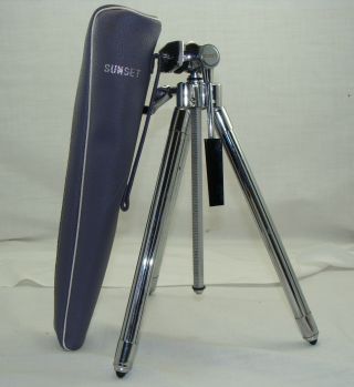 Sunset Chrome Alloy Telescoping Tripod 44 In Leather Case Japan Vintage