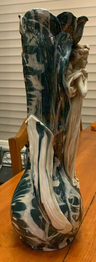 Antique Early Royal Dux Bohemia Art Nouveau Porcelain Woman Figural Vase 16 1/2 