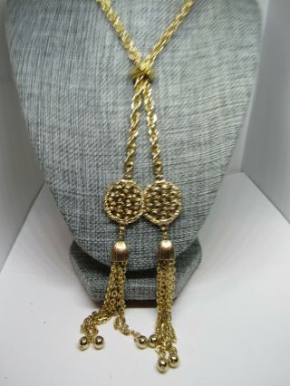Vintage Gold Tone Lariat Style With Tassels Necklace