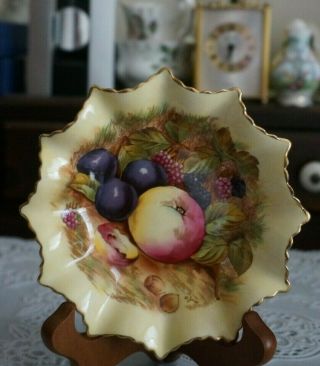 Vintage Aynsley Orchard Fruit Scalloped Gold Trim Trinket Dish Signed D.  Jones