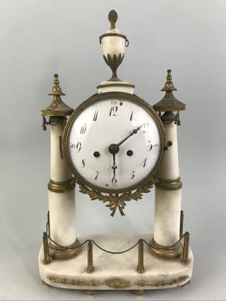 Fine Antique French 4 Column White Marble Mantle Clock Nr